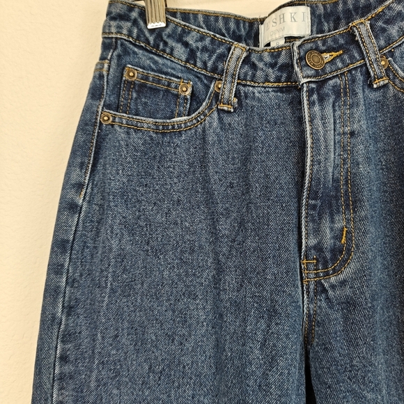 Meshki High Waisted Straight Leg Distressed Jeans In Dark Denim Blue Size 4 US - Picture 7 of 11